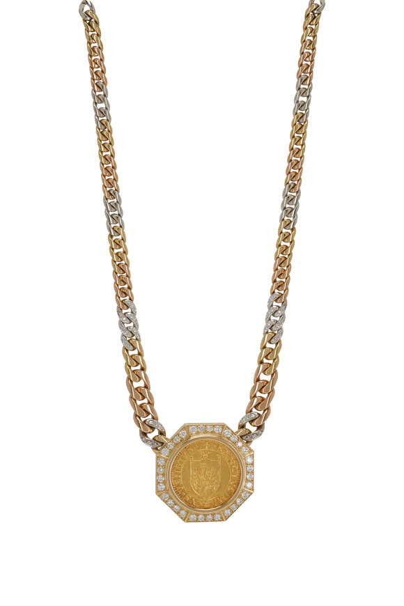 Estate Jewelry Italian Coin Diamond Necklace