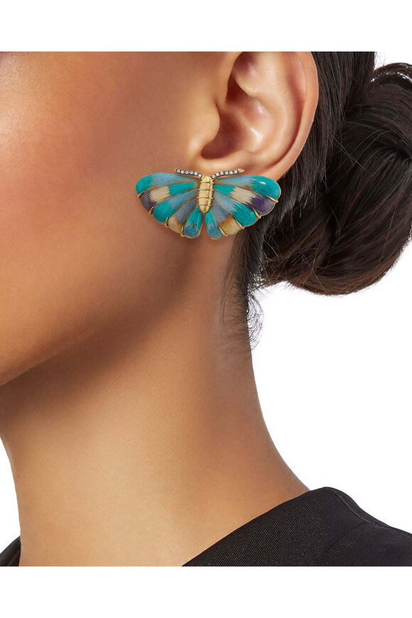 Silvia Furmanovich Marquetry & Teal Butterfly Earrings - view 3