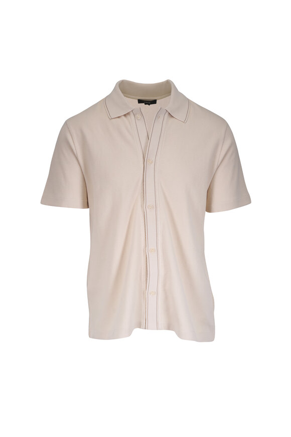Vince Bone & River Sand Jacquard Knit Button Front Shirt