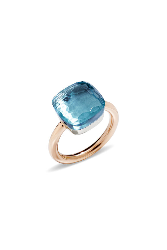 Pomellato 18k Rose Gold Blue Topaz Nudo Ring