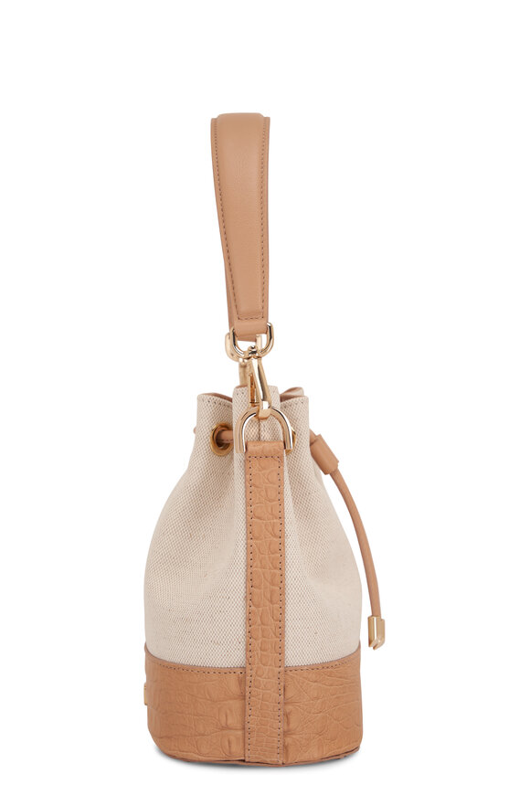 Maria Oliver - Alessia Dusty Pink Leather & Canvas Bucket Bag