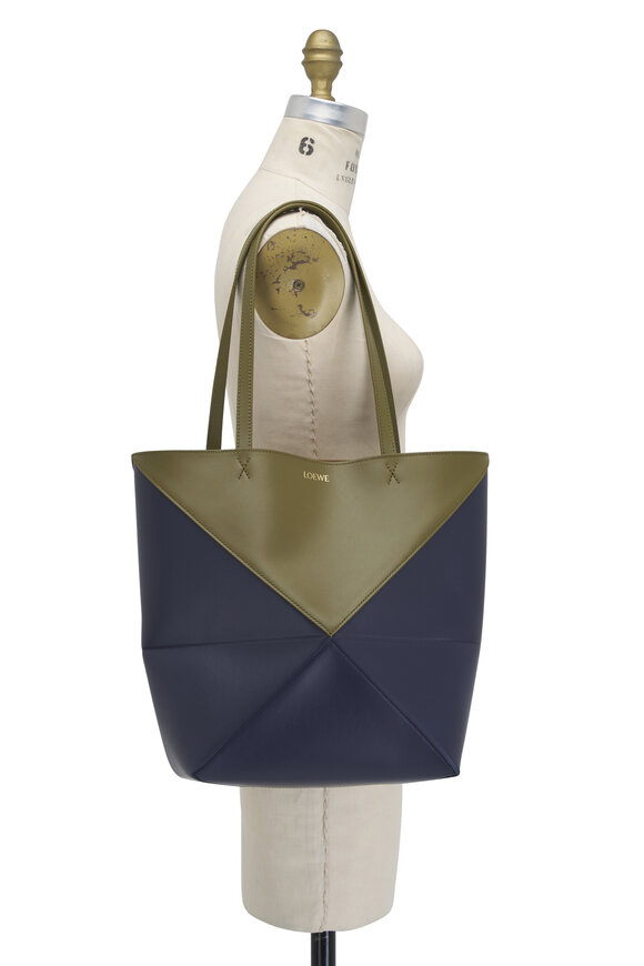 Loewe - Medium Puzzle Olive & Blue Bicolor Leather Tote