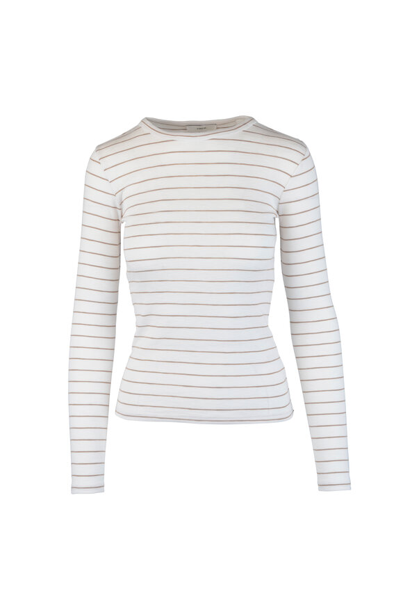 Vince - Off White & Dune Striped Long Sleeve T-Shirt