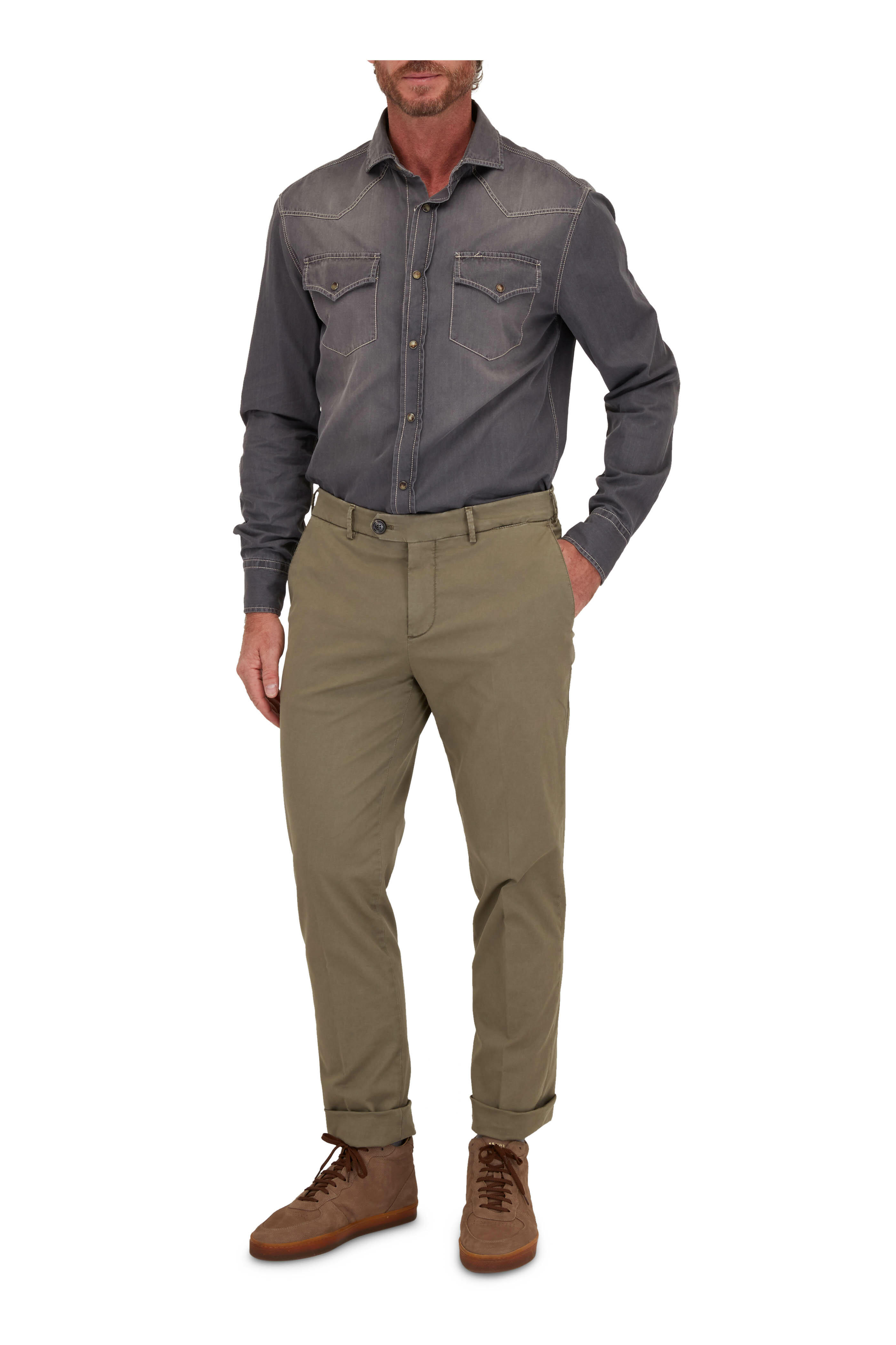 Brunello Cucinelli - Olive Cotton Stretch Italian Fit Pant