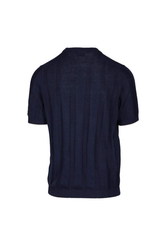 Brunello Cucinelli Navy Blue Short Sleeve Crewneck Sweater - view 3