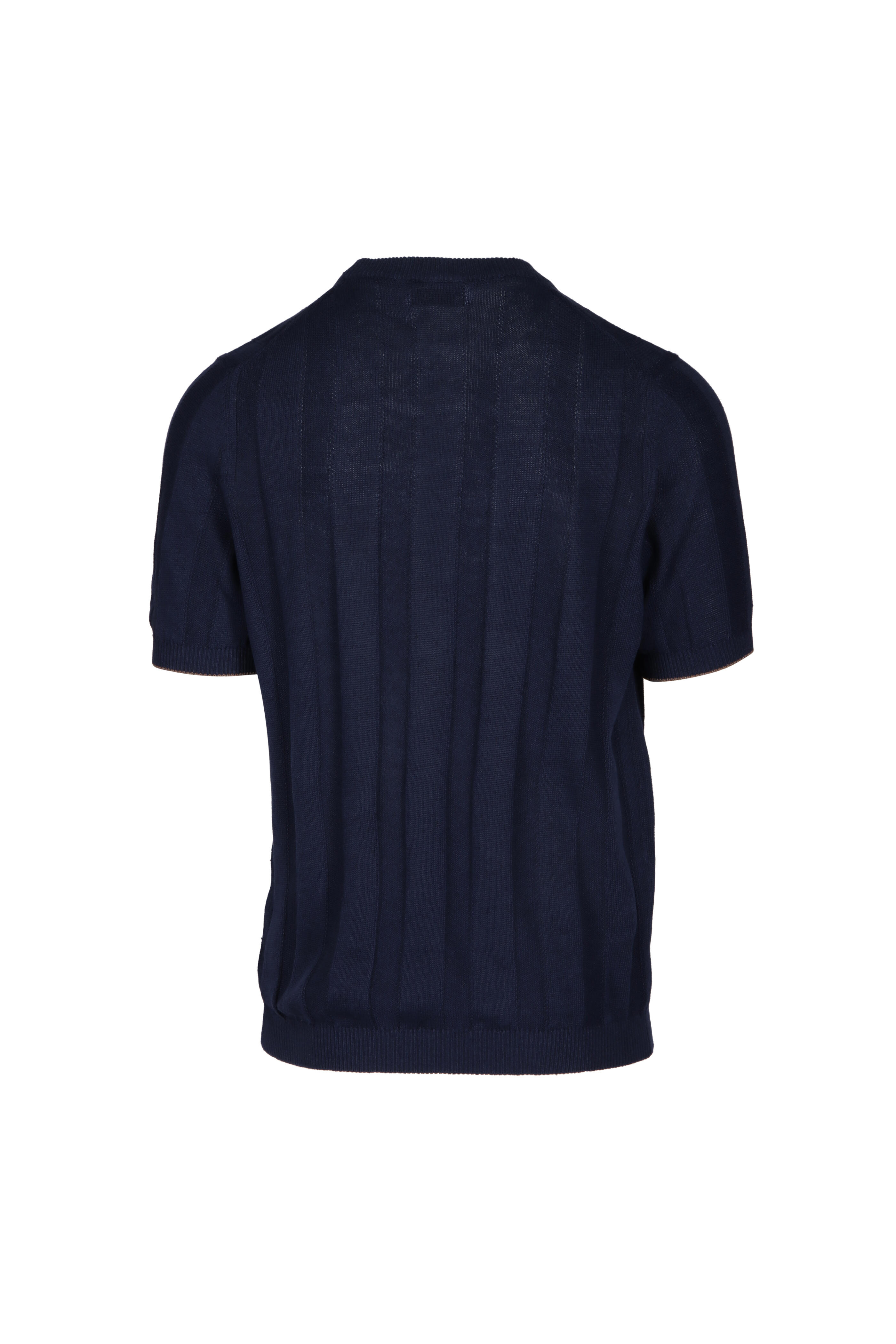 Brunello Cucinelli - Navy Blue Short Sleeve Crewneck Sweater
