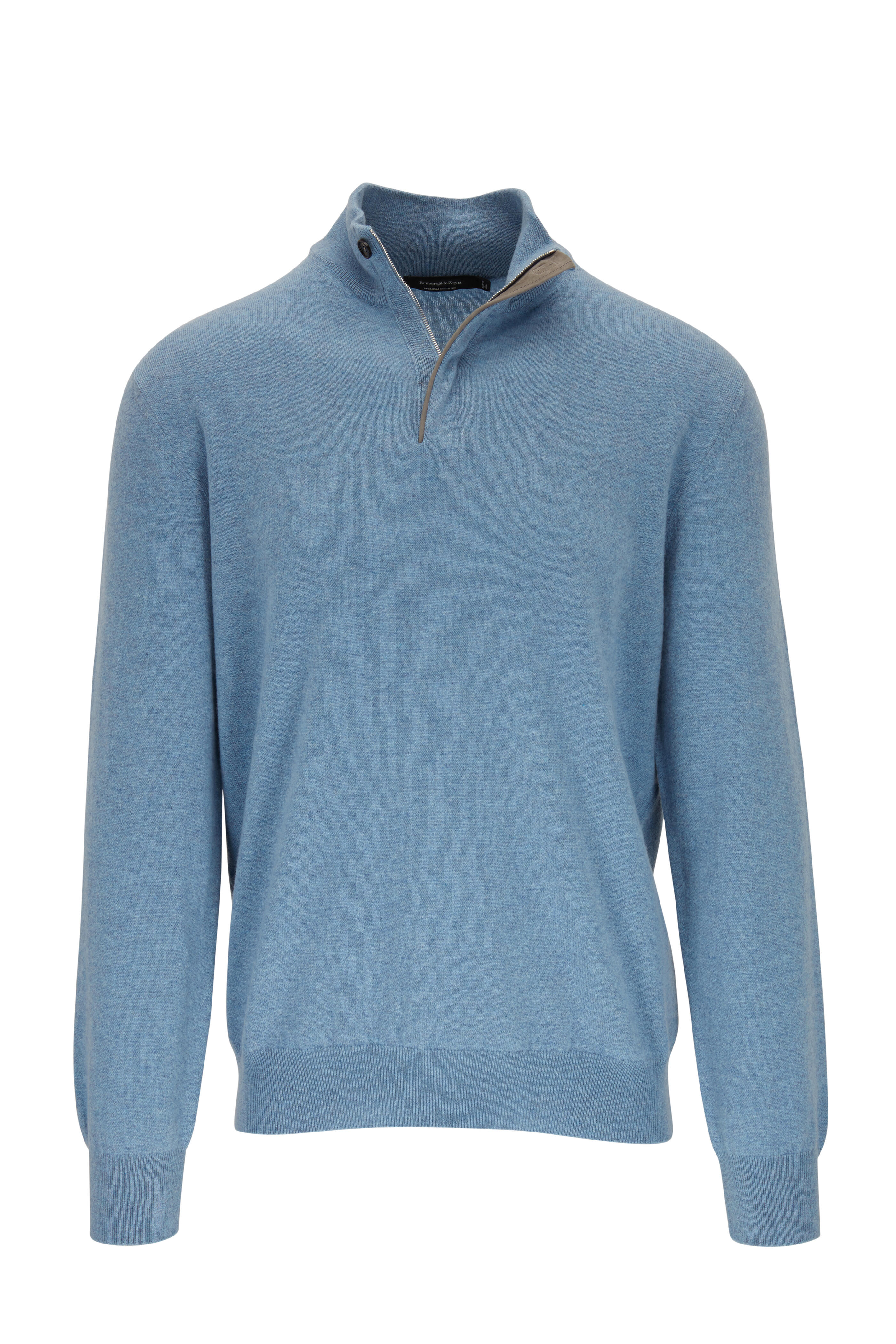 Ledbury The Slate Blue Ashton Cashmere Half-Zip Sweater