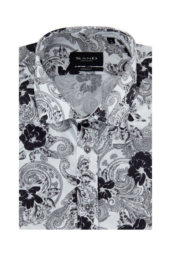 Sand - State N White & Black Paisley Sport Shirt