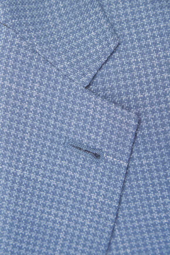 Canali Blue Check Cashmere, Silk & Linen Sportcoat - view 4