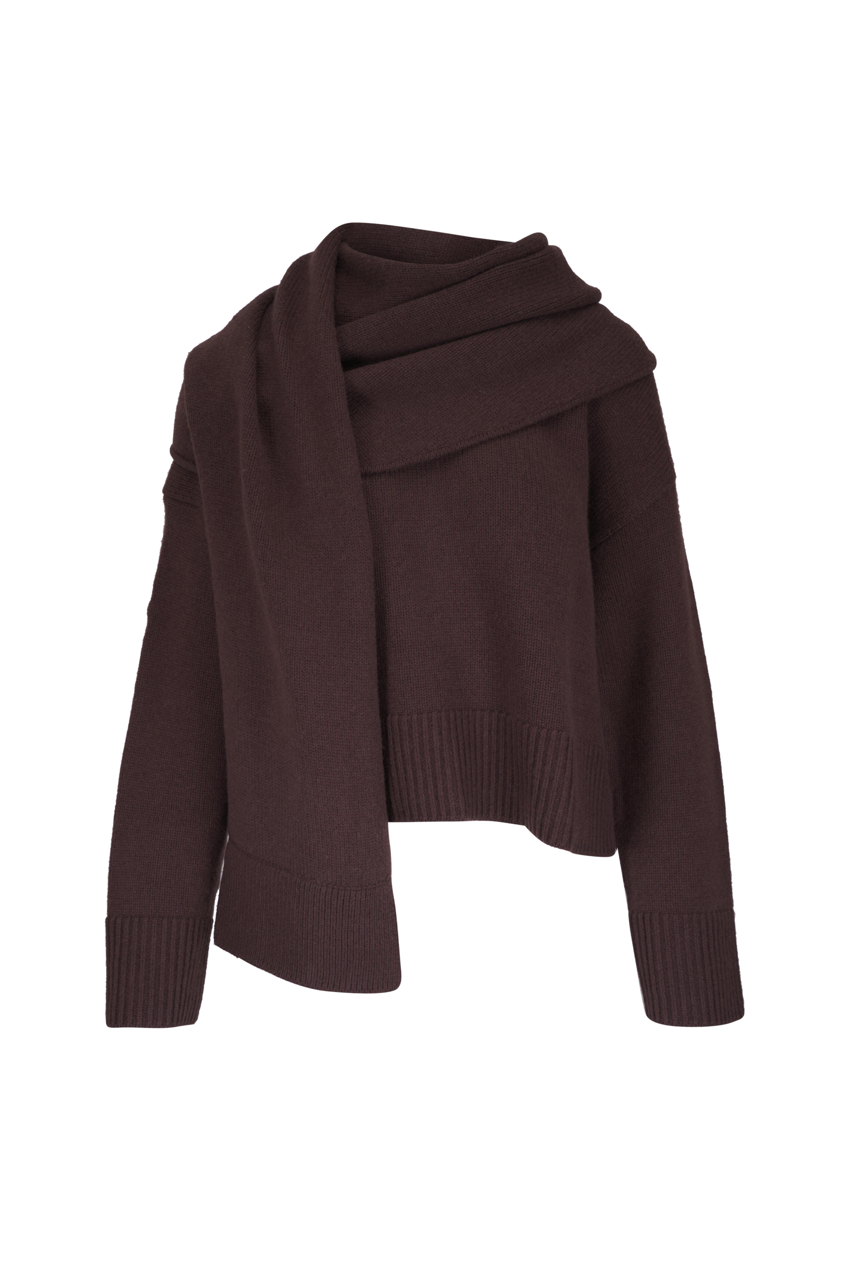 Simkhai - Elson Chocolate Wool & Cashmere Scarf Sweater
