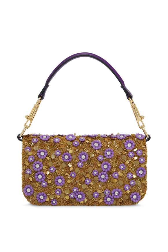 Valentino Garavani - Small Loco Purple Flower Embellished Leather Bag 