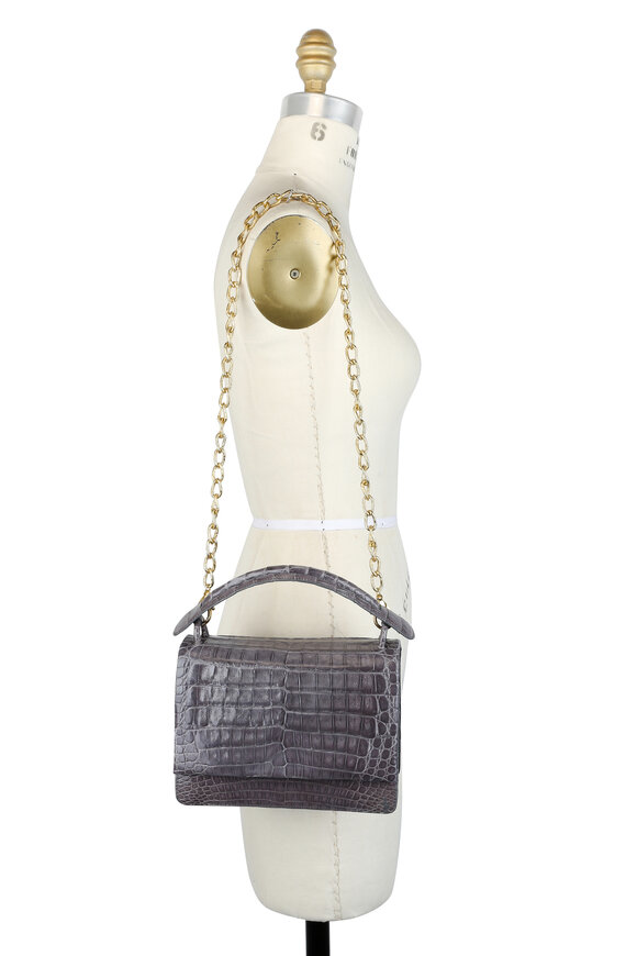 Nancy Gonzalez - Gray Crocodile Convertible Top Handle Bag 