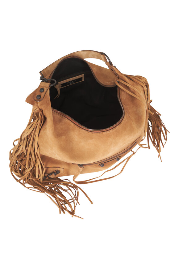 Balenciaga Le City Camel Fringed Suede Hobo Bag - view 5
