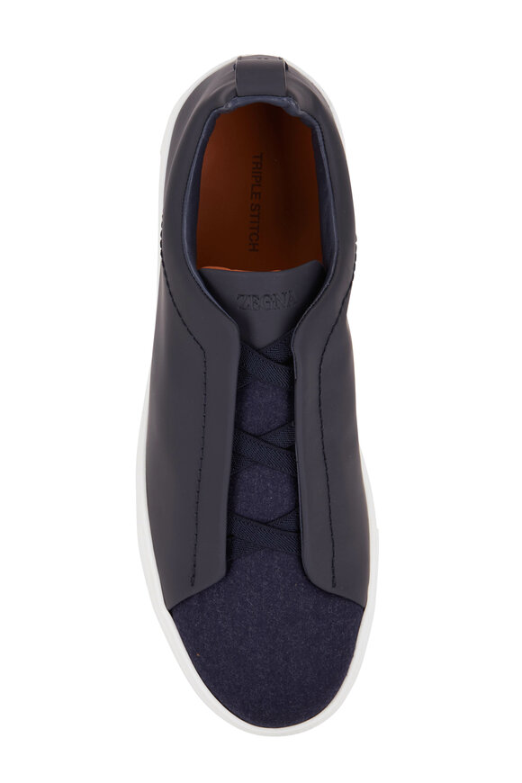 Zegna - Triple Stitch Navy Wool Low Top Sneaker