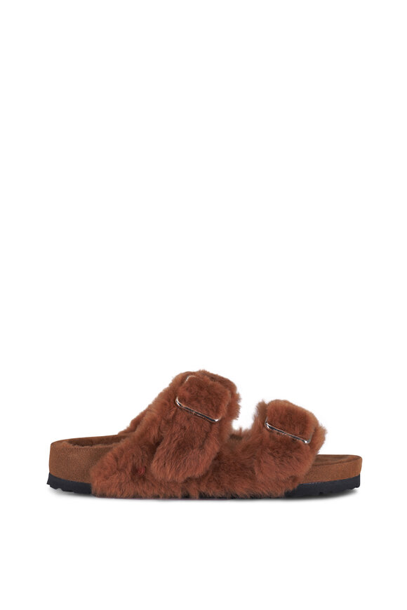 1774 Birkenstock Arizona Caramel Shearling Dual Buckle Slide Sandal - view 3