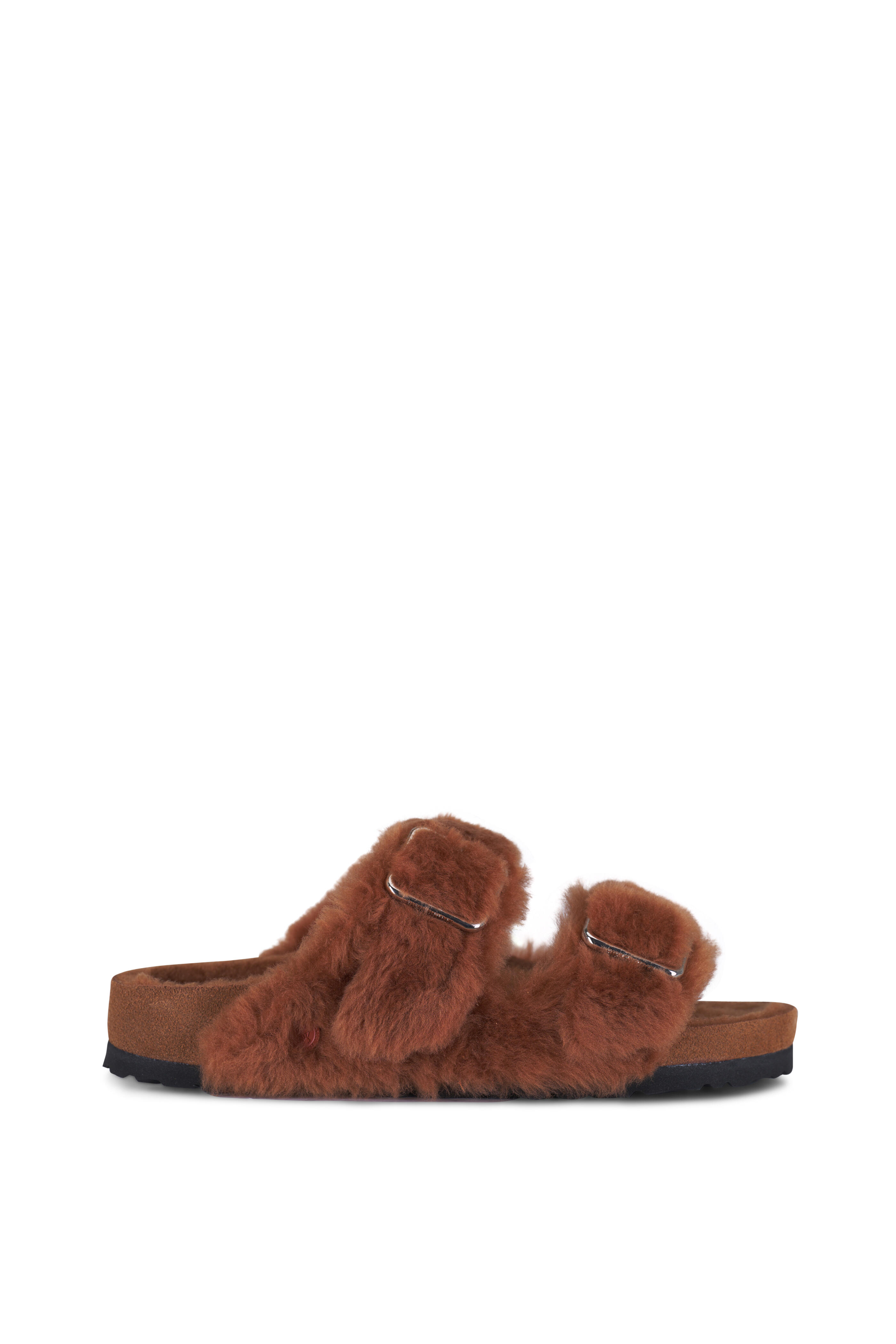 1774 Birkenstock - Arizona Caramel Shearling Dual Buckle Slide Sandal