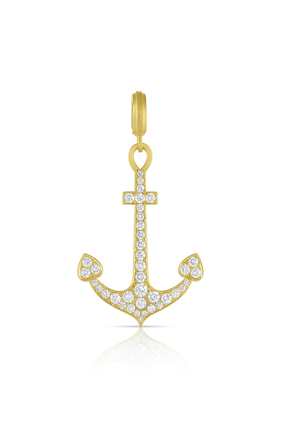 Leigh Maxwell 18k Yellow Gold Pave Diamond Anchor Pendant - view 1