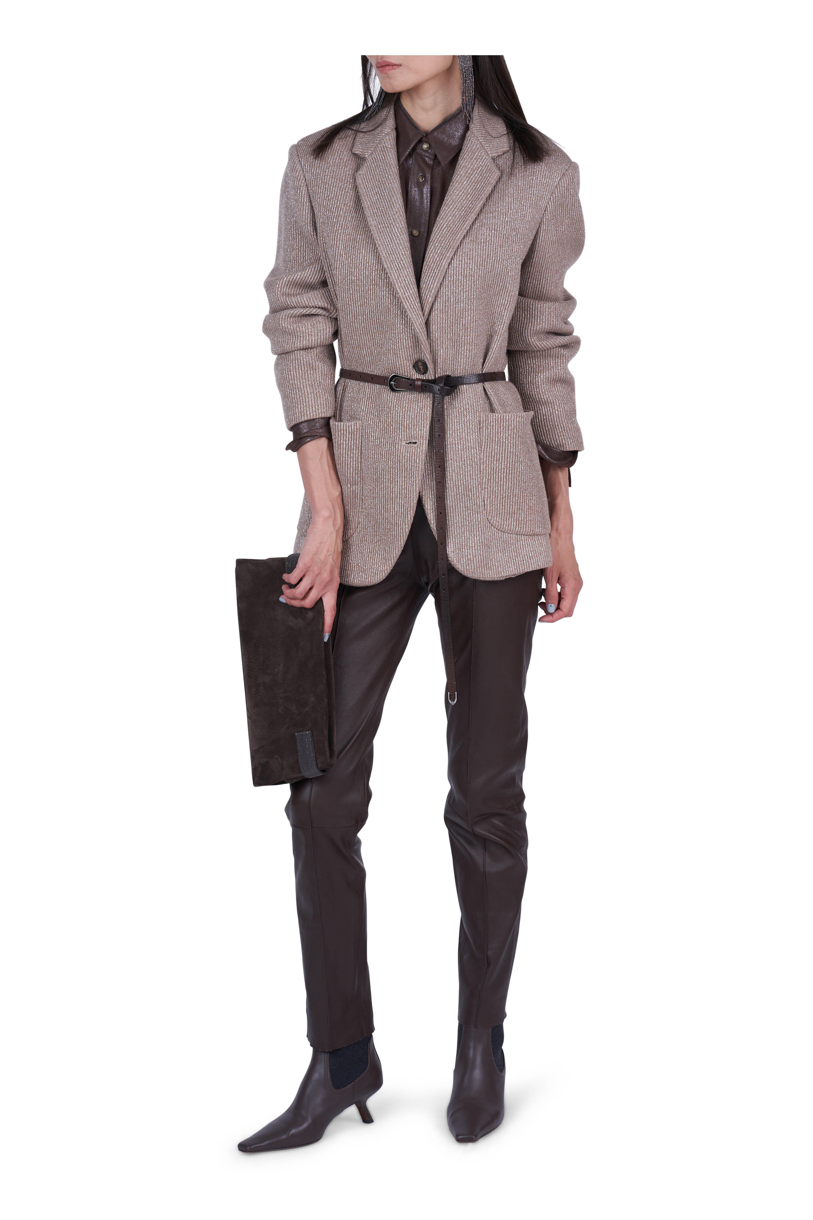 Brunello Cucinelli - Chocolate Lurex Snap Button Down Shirt