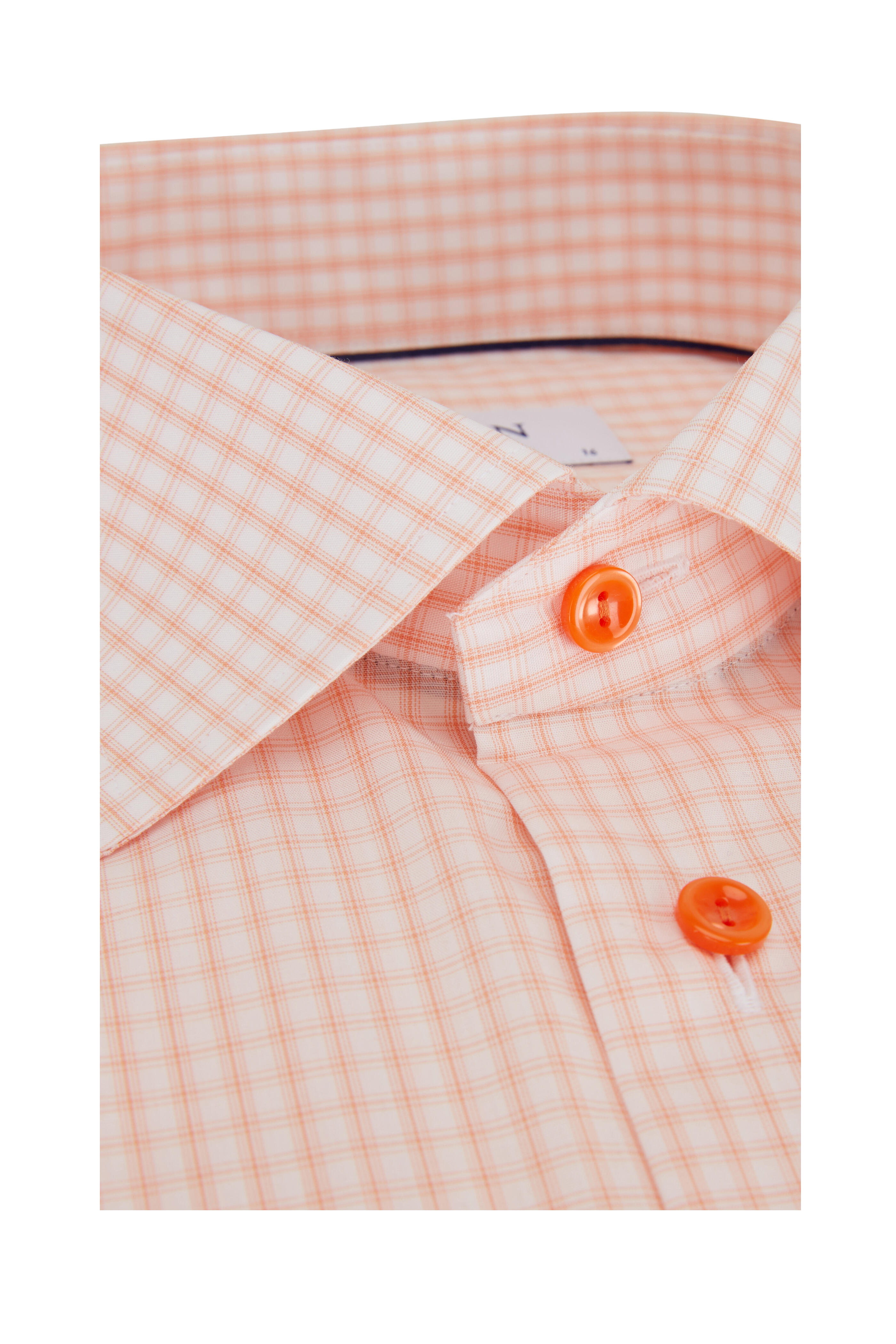 Eton - Light Orange Plaid Contemporary Fit Dress Shirt