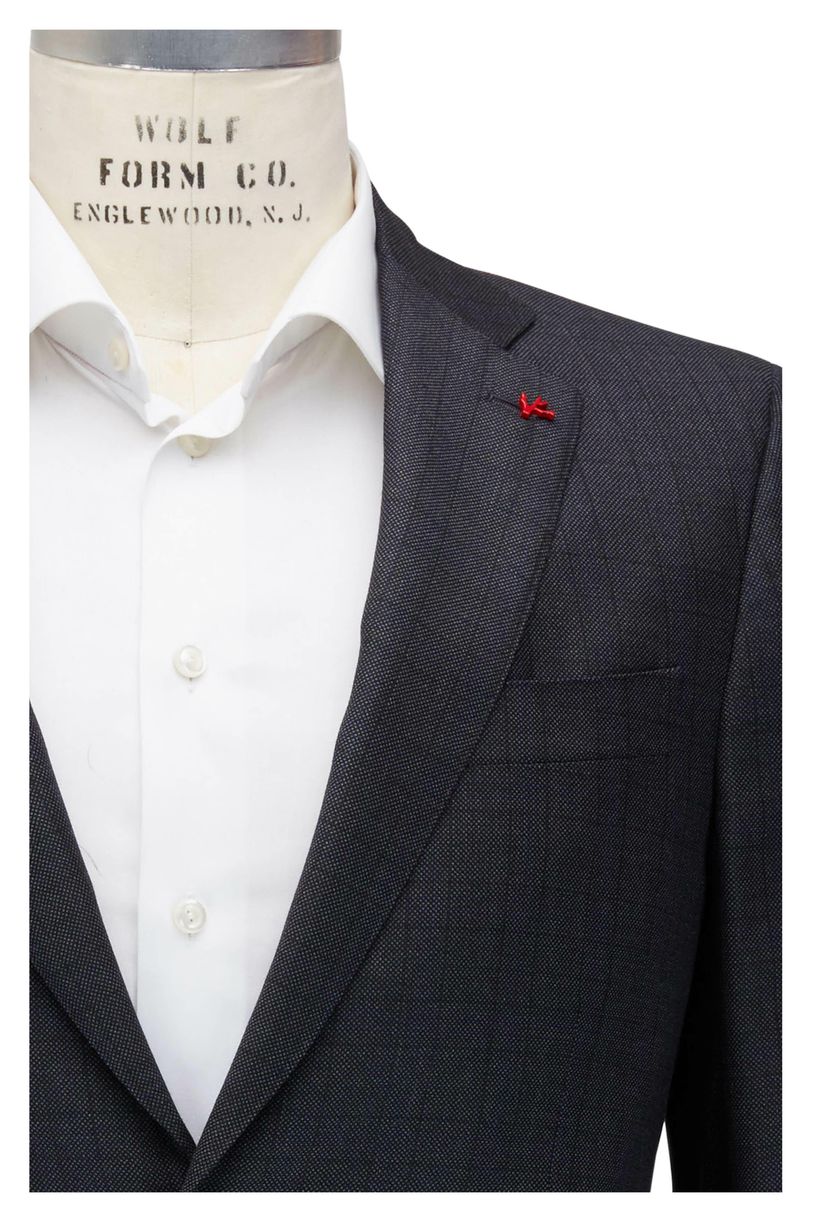 Isaia - Gray Nailhead Pattern & Plaid Wool Suit