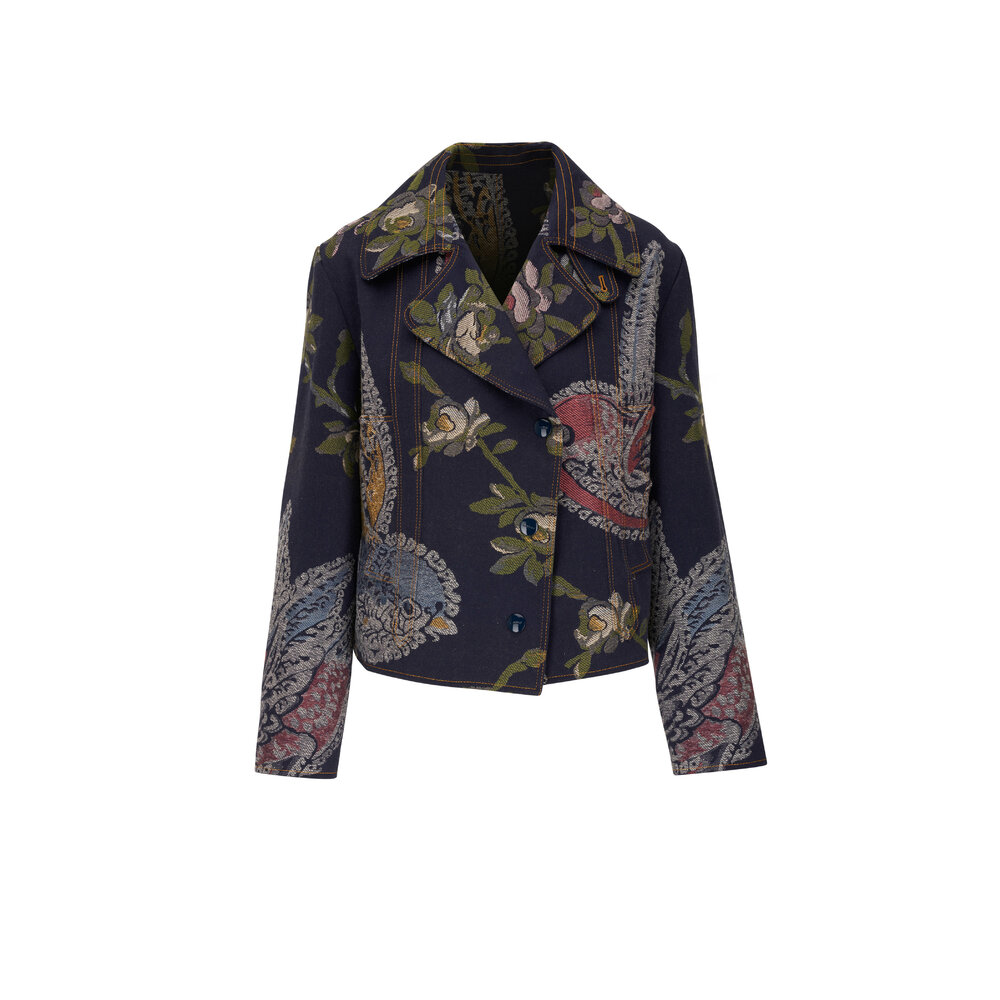 Etro - Navy Denim Floral Embroidered Jacquard Jacket