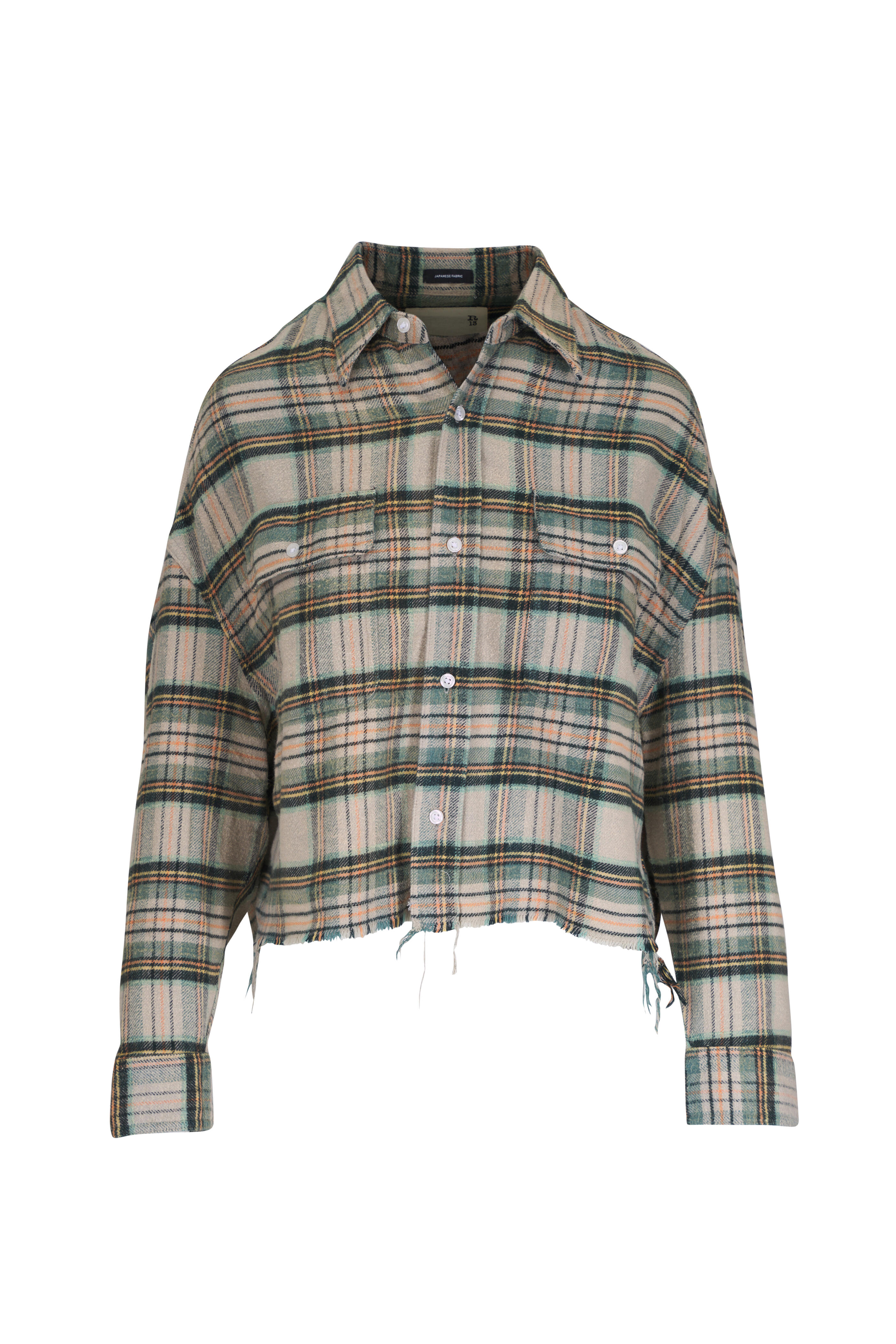 R13 - Cream & Blue Plaid Cotton Work Shirt