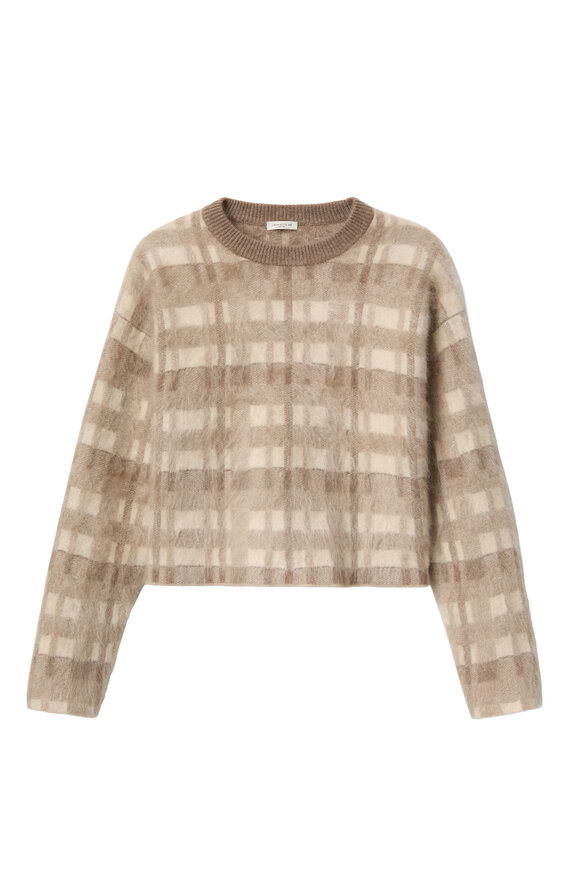 Lafayette 148 New York Taupe Plaid Brushed Cashmere Sweater - view 4
