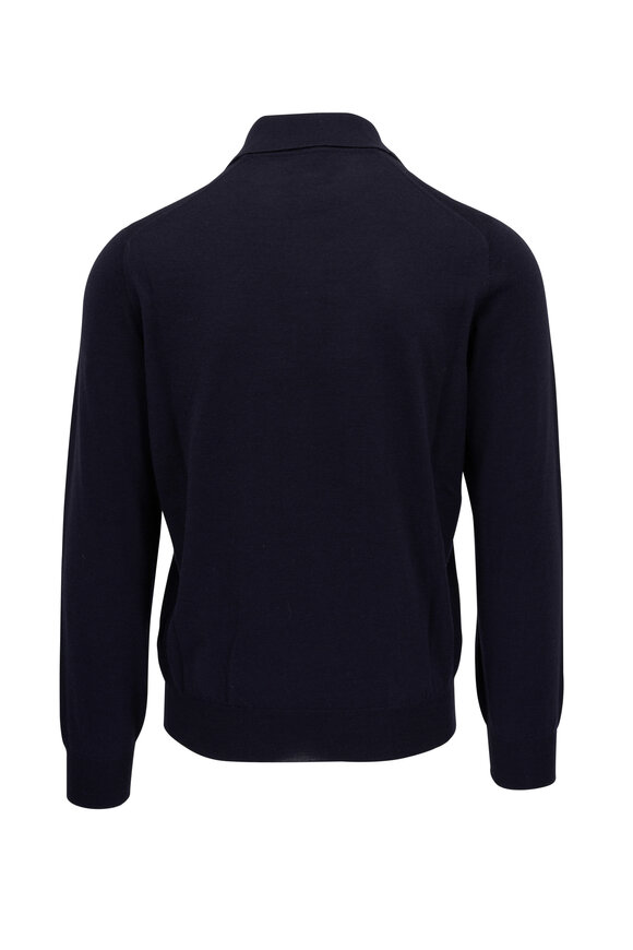 Brunello Cucinelli - Navy Fine Knit Cashmere Quarter-Button Sweater