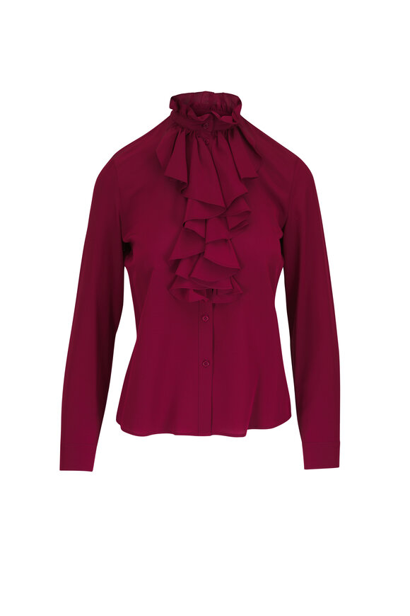 Nili Lotan Lily Crimson Silk Ruffle Blouse - view 1