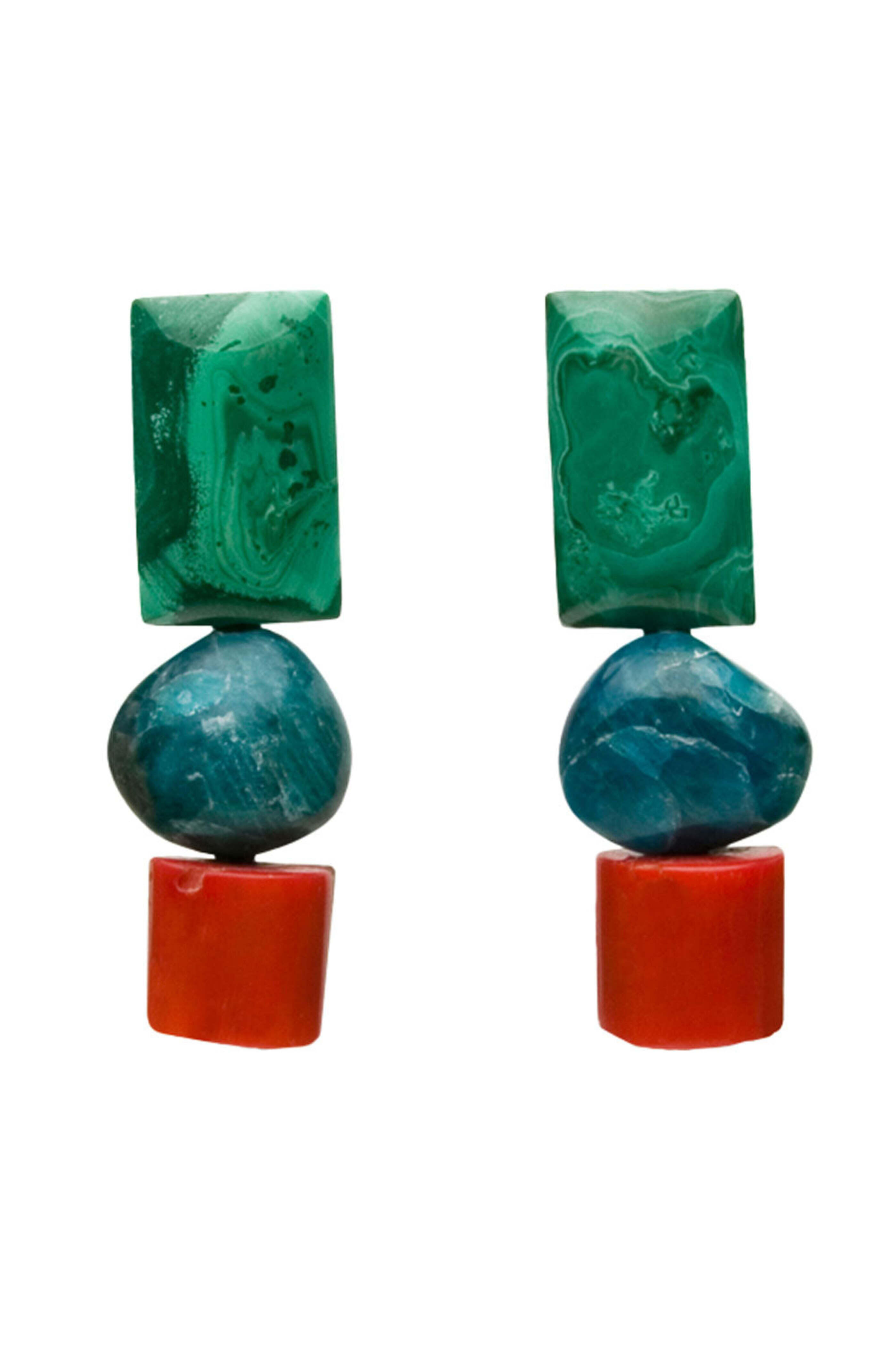 Monies - Turquoise Three Stone Drop Clip Earrings