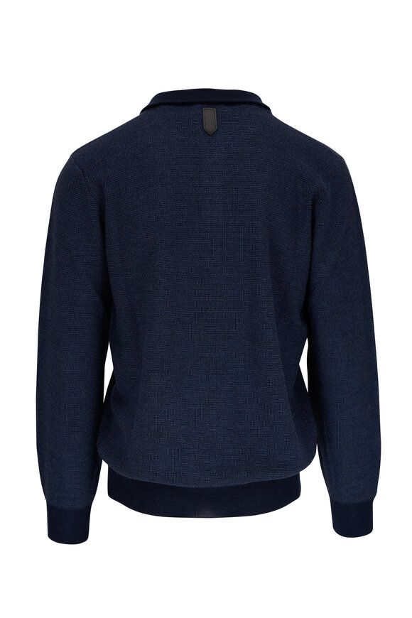 Canali - Navy Textured Wool Quarter Zip Pullover