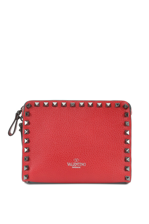 Valentino Garavani - Rockstud Red Leather Front Pocket Small Crossbody