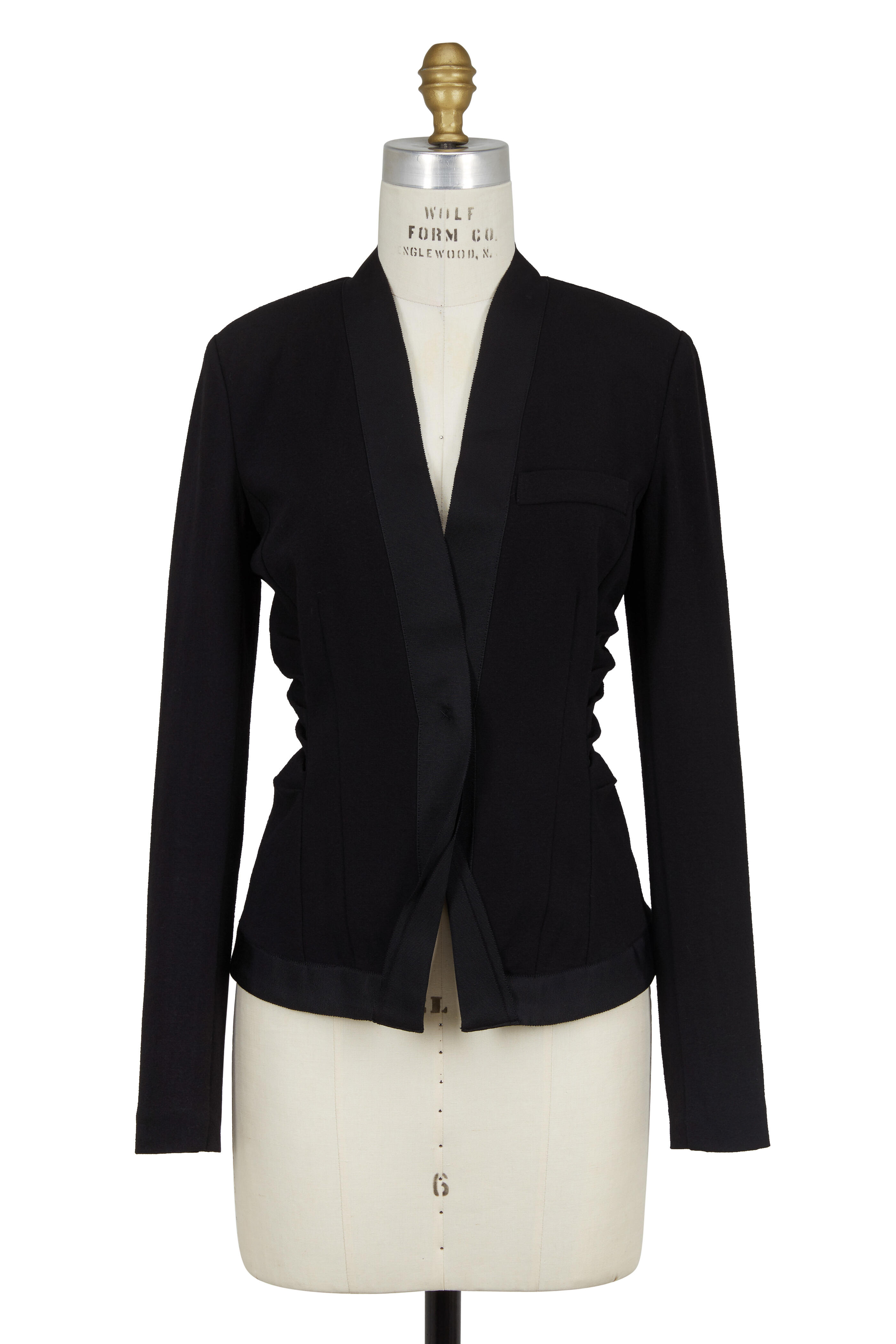 Donna Karan - Black Crêpe Ruched Tuxedo Jacket