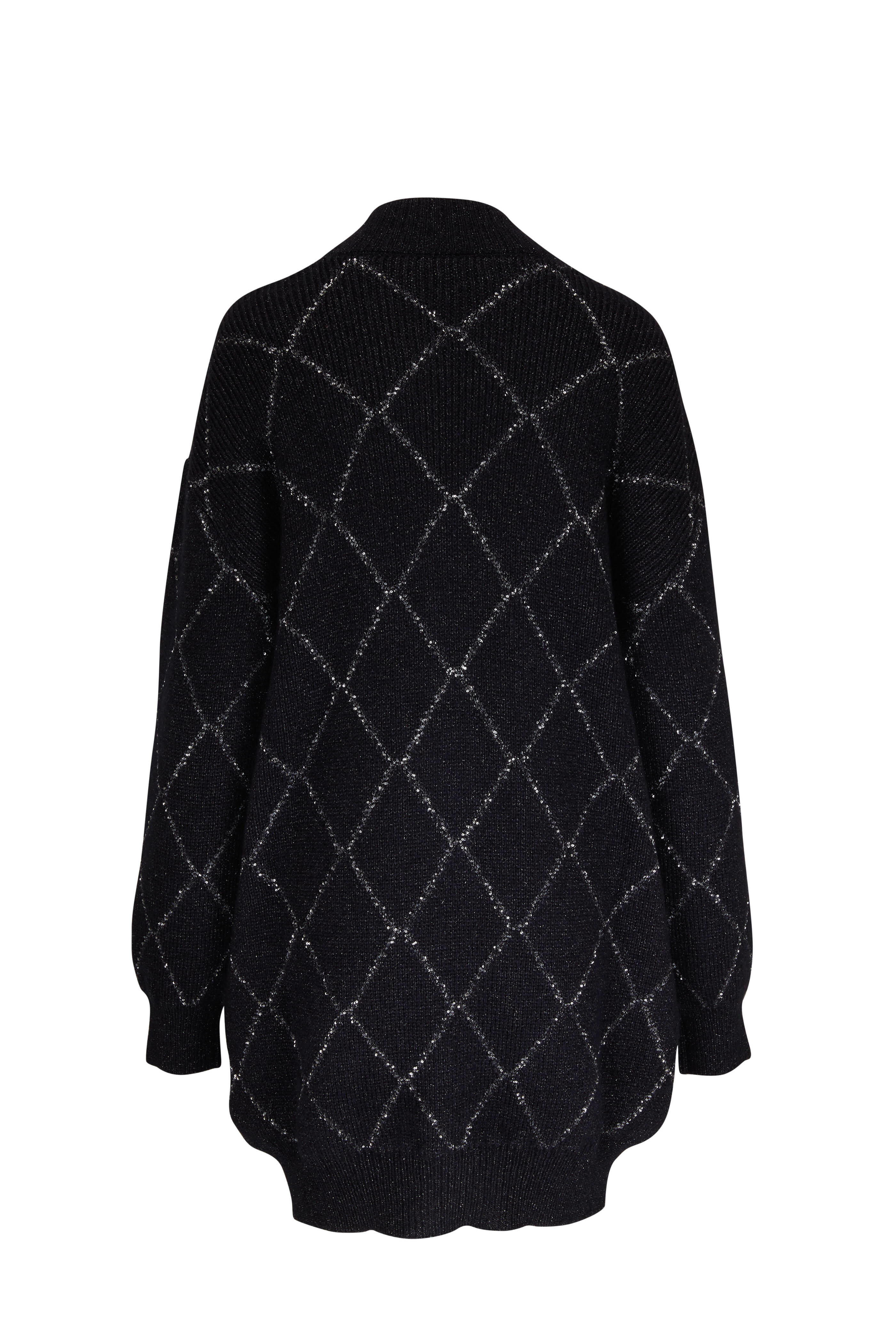 Saint Laurent - Black & Silver Sequined Diamond Print Cardigan