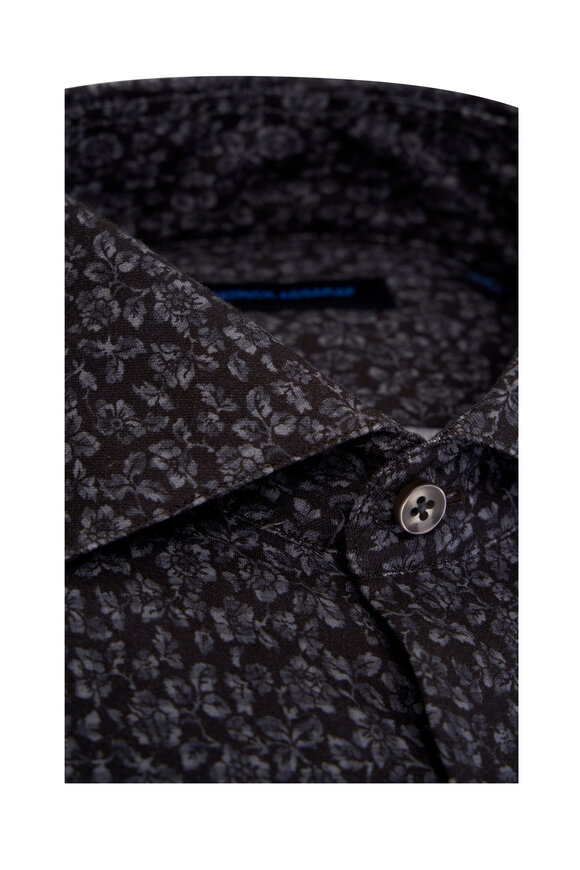 Patrick Assaraf - Charcoal Floral Print Cotton Sport Shirt