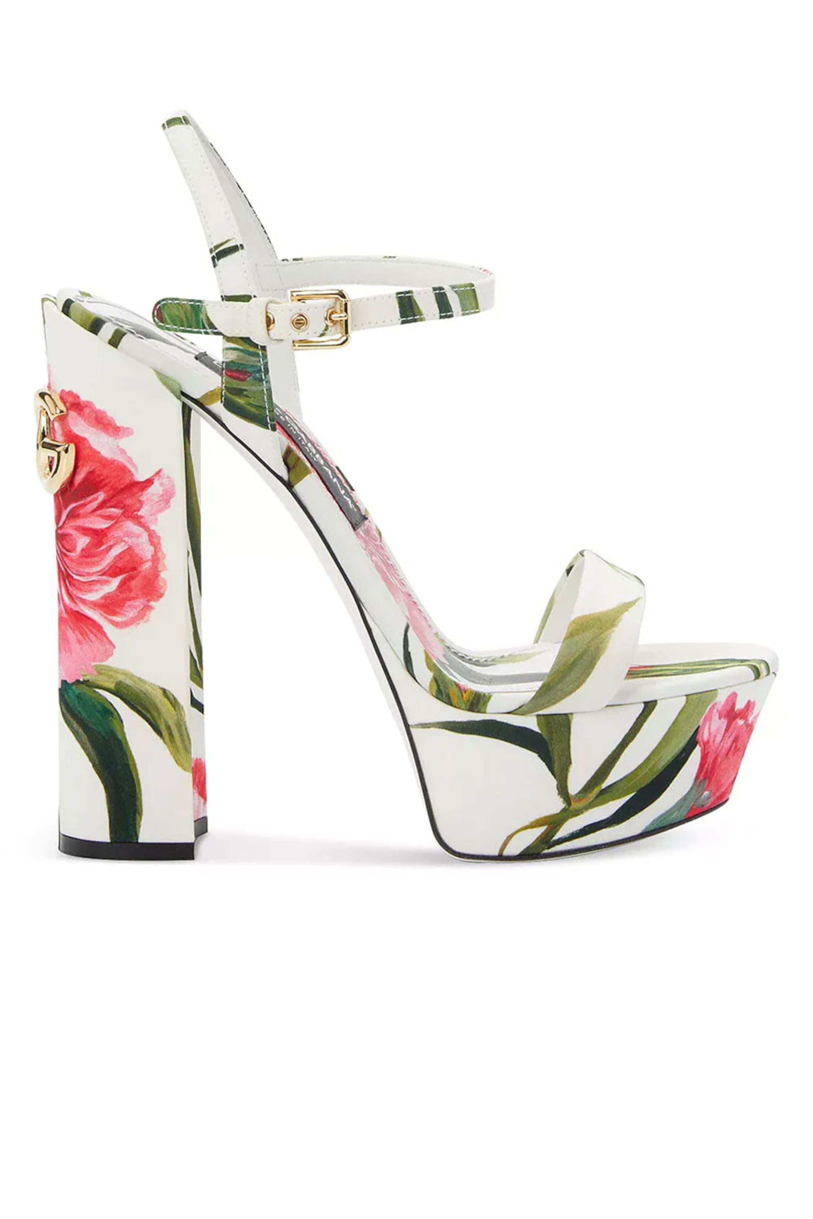 Dolce & Gabbana - Printed Fabric Platform Sandals in Garofani