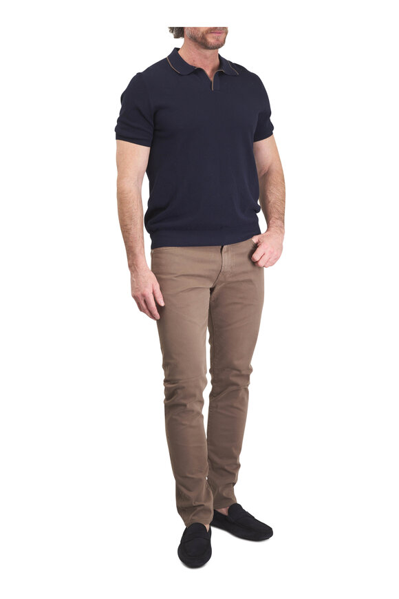 Gran Sasso Navy & Brown Tipped Cotton Polo - view 2