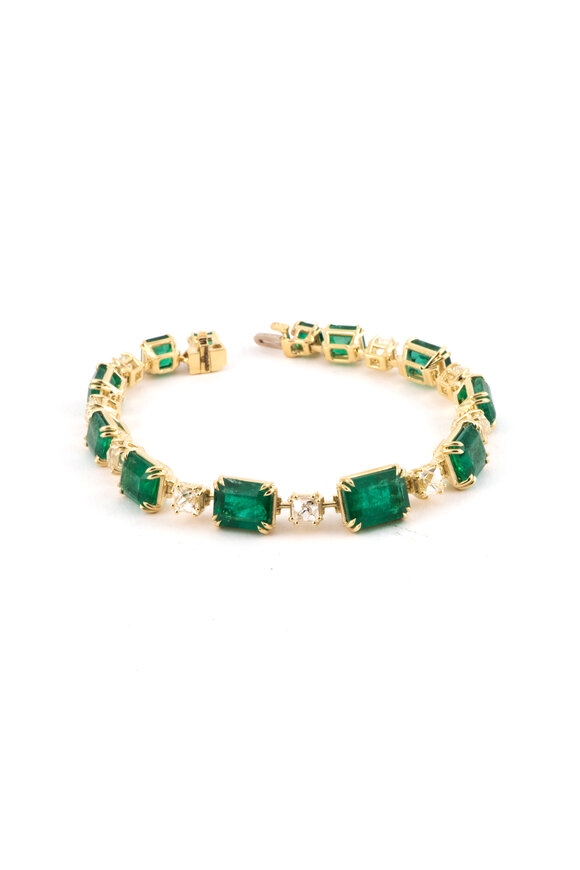 Sylva & Cie 18k Yellow Gold Emerald & Diamond Bracelet