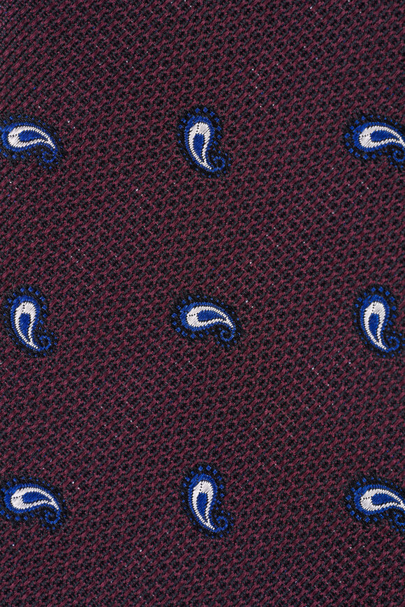 Zegna Dark Red Paisley Textured Silk Necktie - view 2