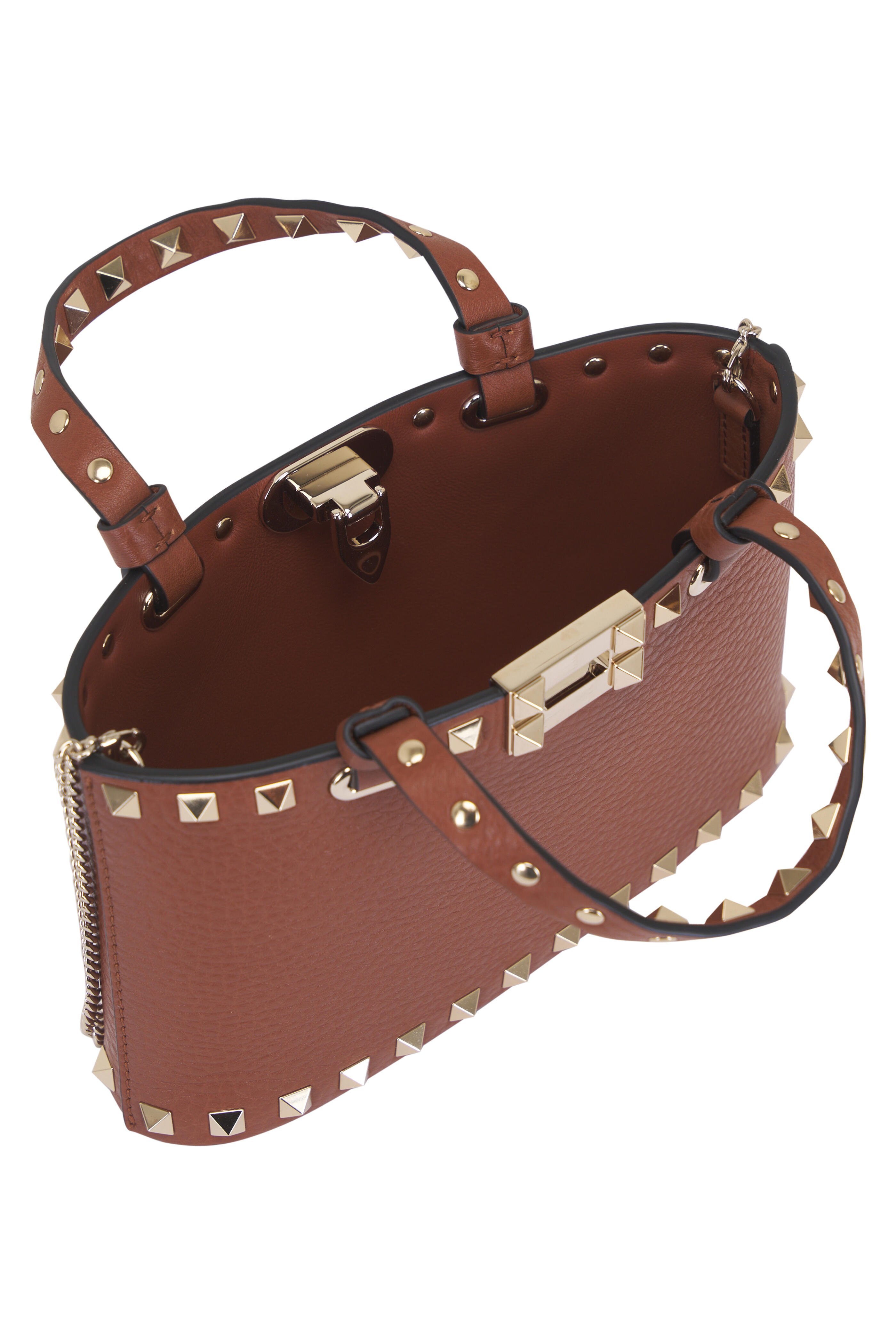 Valentino Garavani - Mini Rockstud Brown Grained Leather Shopping Bag