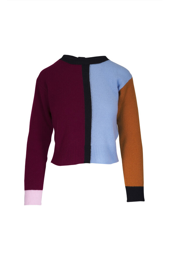 Marni Blue & Burgundy Cashmere Color Block Sweater