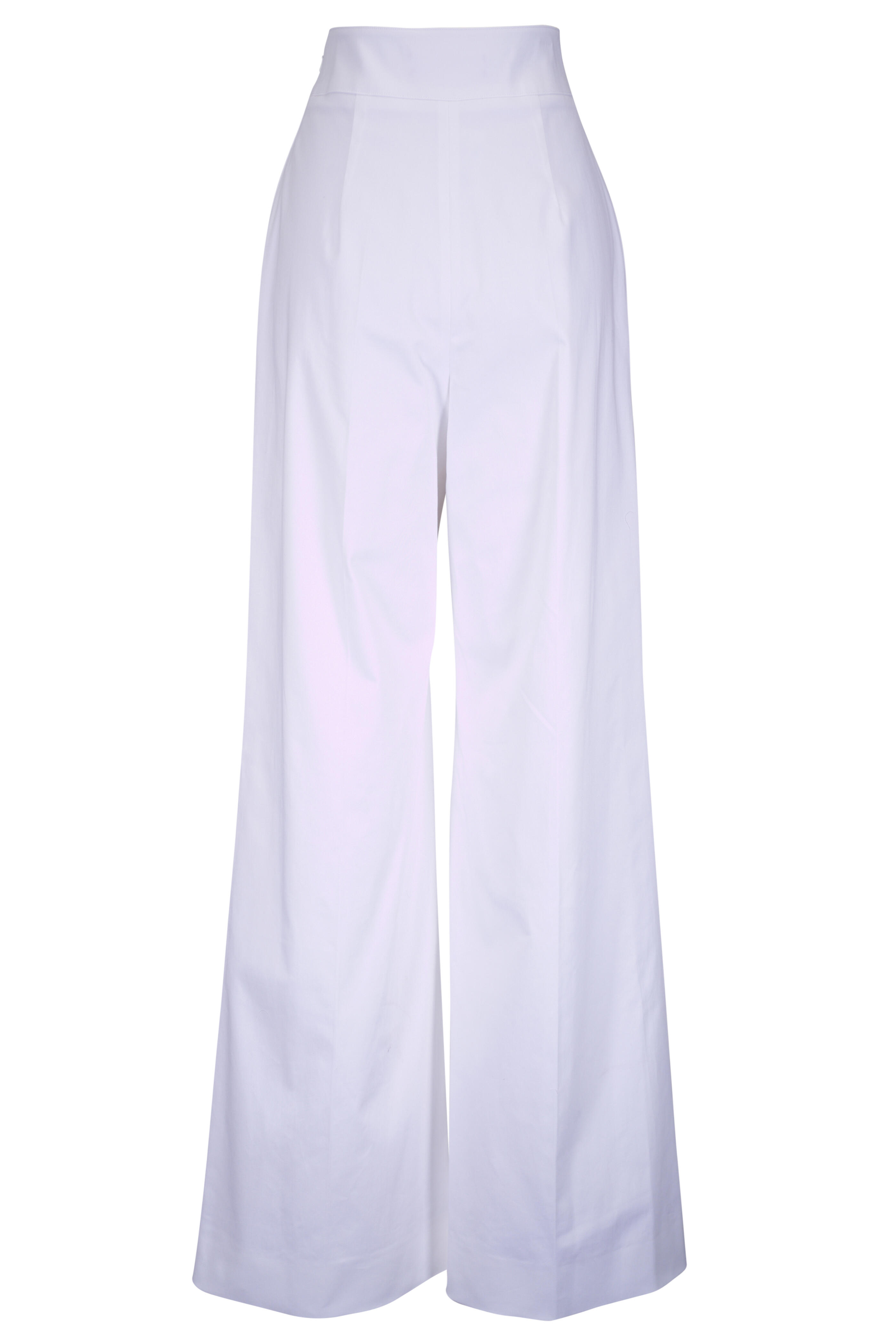 Carolina Herrera - White Stretch Cotton Sateen Wide Leg Pant
