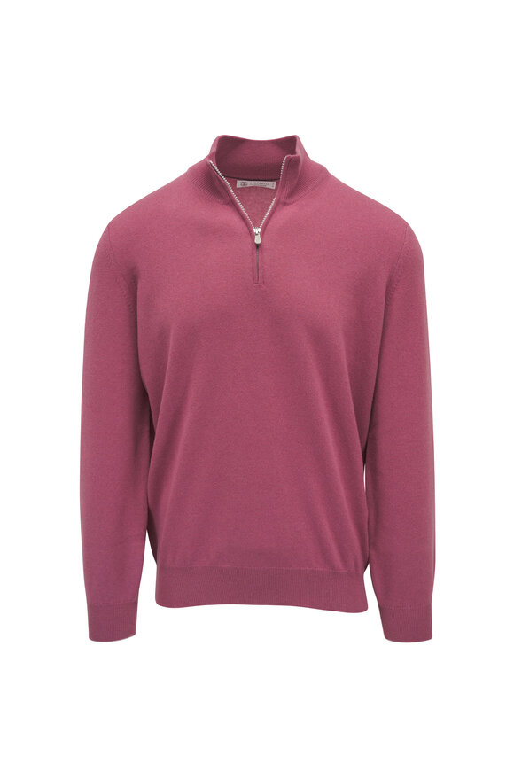 Brunello Cucinelli Coral Cashmere Quarter Zip Sweater