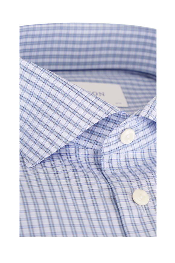 Eton Medium Blue Check Cotton Sport Shirt - view 3