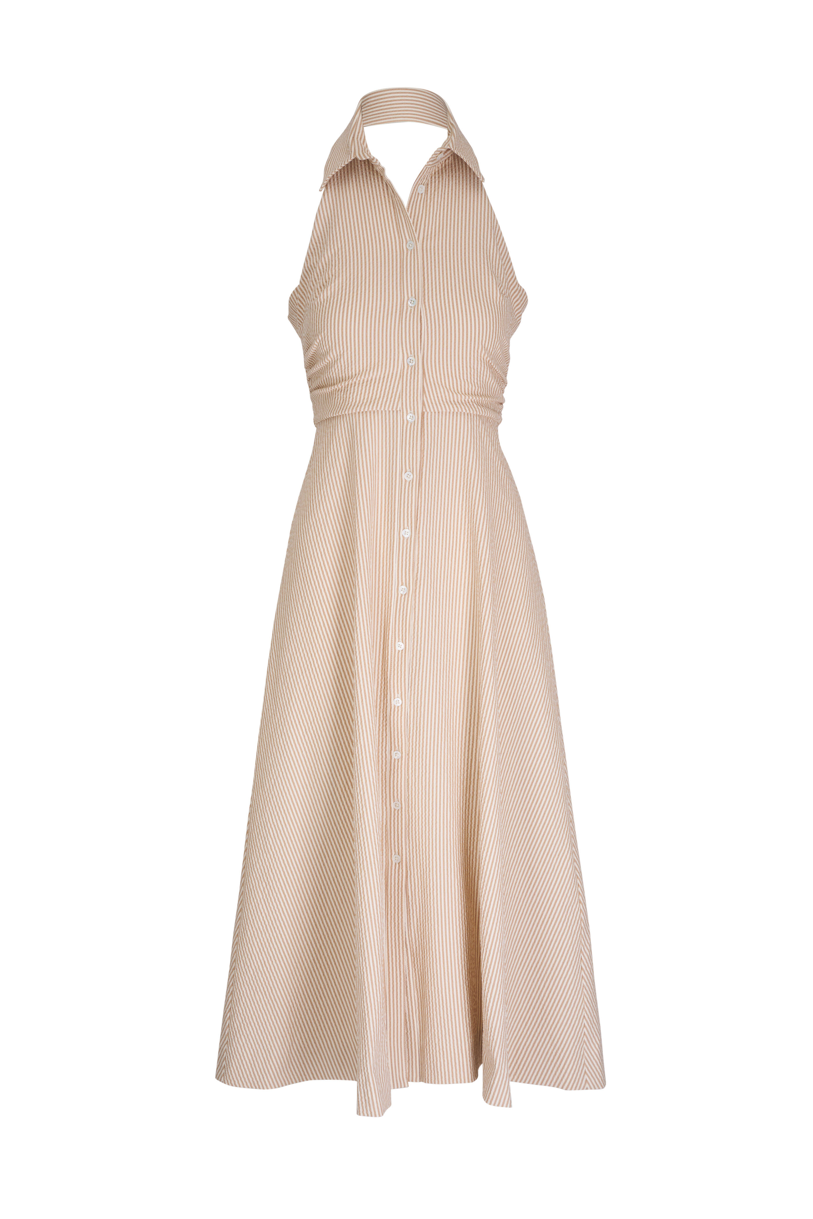 Veronica Beard - Mackey Khaki & White Halter Midi Dress