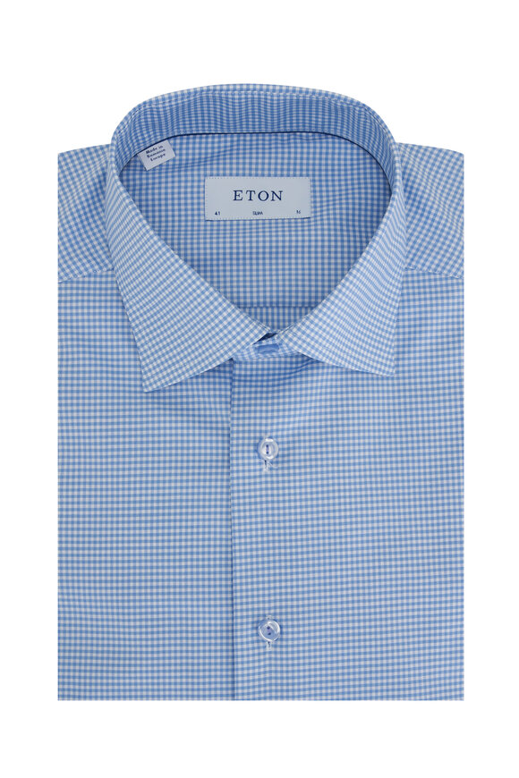 Eton - Light Blue Check Slim Fit Dress Shirt