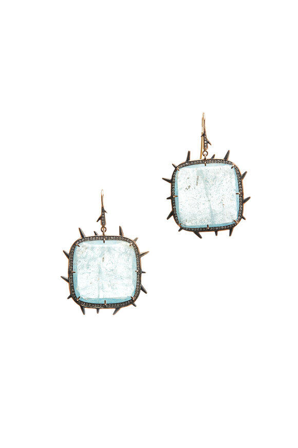Sylva & Cie - Rose Gold Aquamarine Diamond Earrings