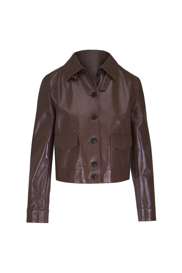 Akris Mocha Lacquered Leather Bomber Jacket