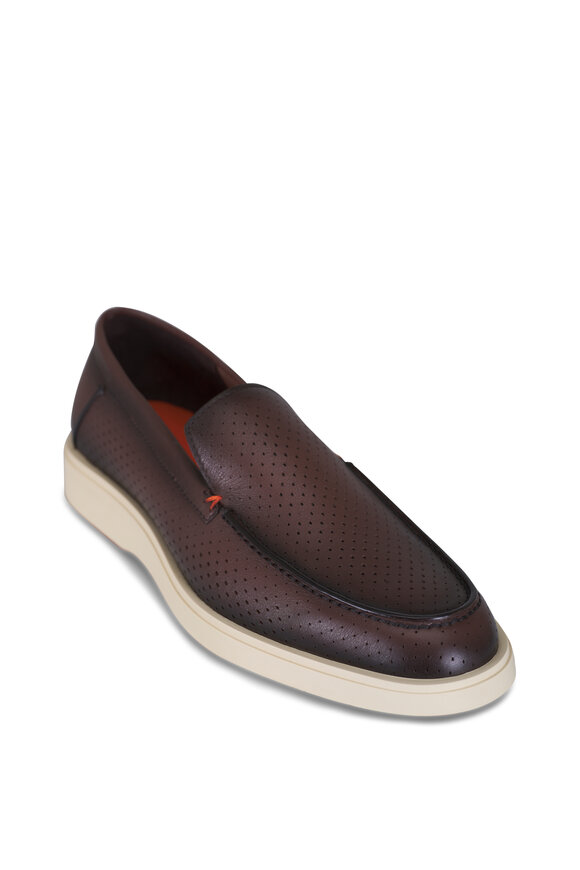 Santoni Drain Wave Brown Leather Loafer - view 1