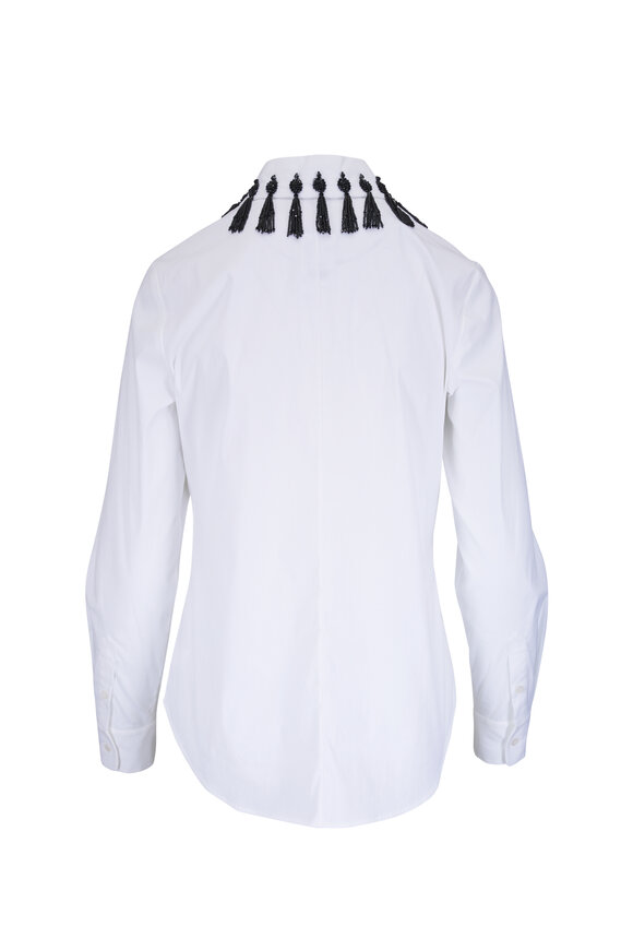 Lela Rose White Tassel Embroidered Cotton Poplin Shirt - view 4